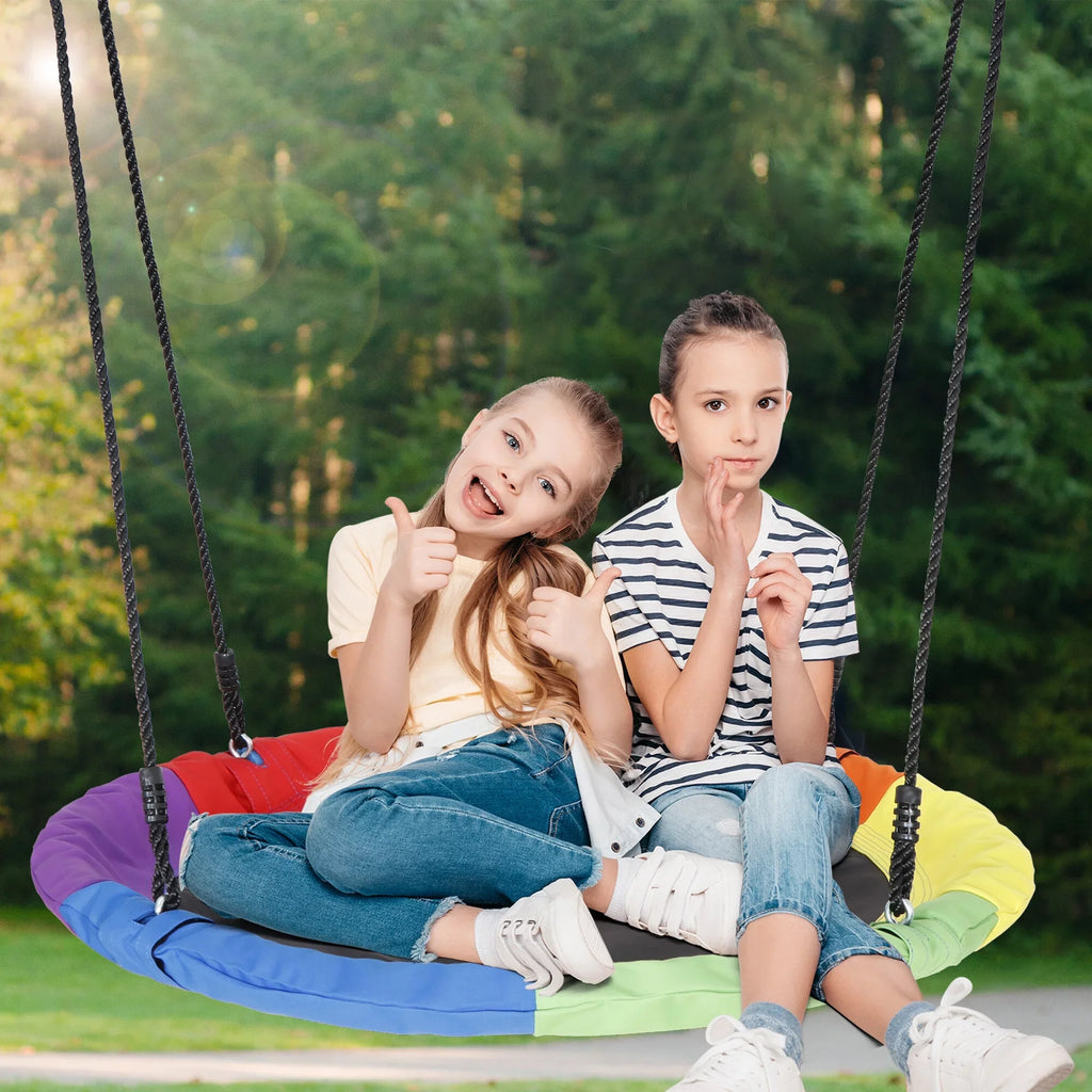 ZenSports 700lb Outdoor 40" Kids Saucer Web Tree Swing Set - 70’’ Adjustable Ropes 360 Rotate°, Steel Frame, UV Protection, Waterproof, Multi-Color Rainbow