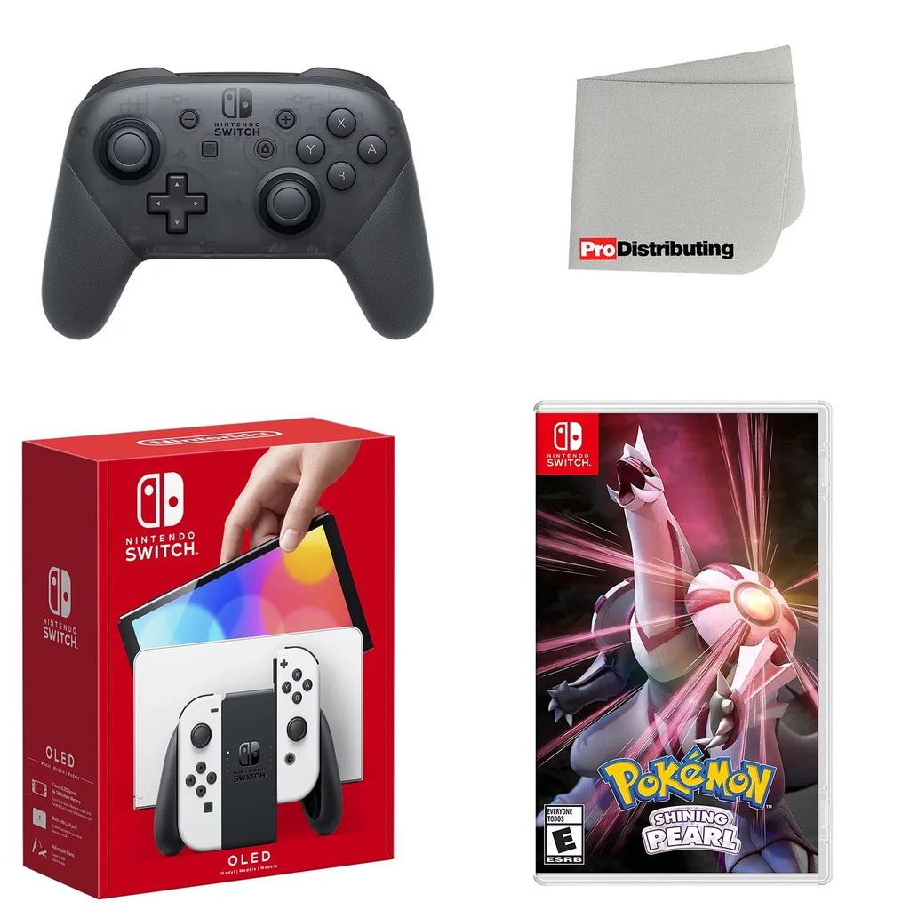 Final Point Switch OLED Console White with Extra Wireless Controller, Pokemon Shining Pearl and Screen Cleaning Cloth