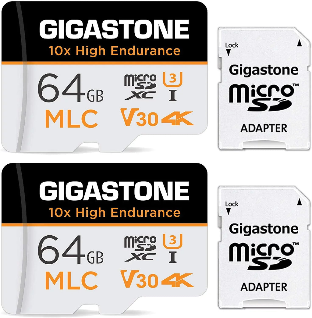 Gigastone 64GB MLC Micro SD Card, 10x High Termination (MLC) 4K Video Recording, Security Cam, Dash Cam, Surveillance Compatible 100MB/s, U3 C10, 2 Pack (2x64GB)