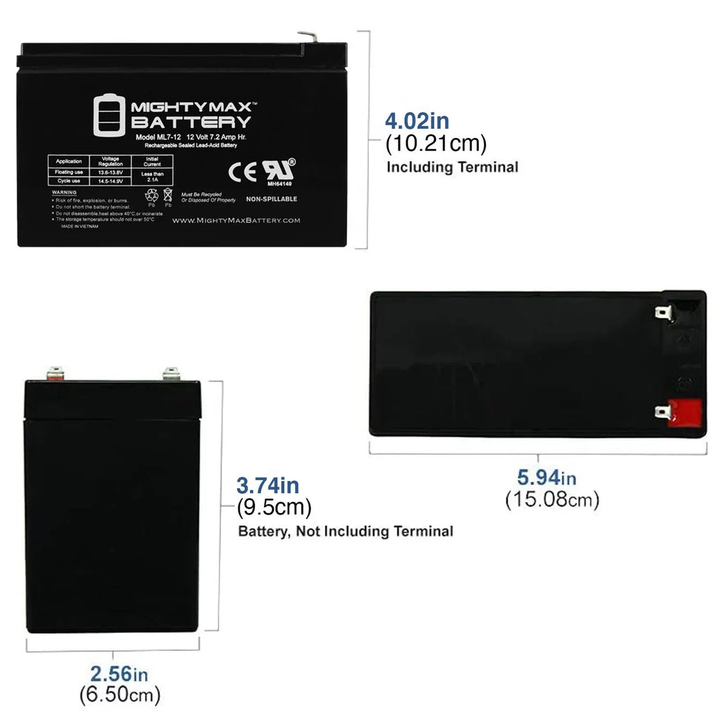 12V 7Ah SLA Battery People for Kung Long WP6.512 - 2 Pack