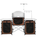 SKYSHALO Folding Portable Cook Table 3 Cupboards Brown Camping Kitchen Table