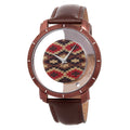 Gentlemen Swiss Mineral Retro Style Transparent Display Leather Brown Strap Watch