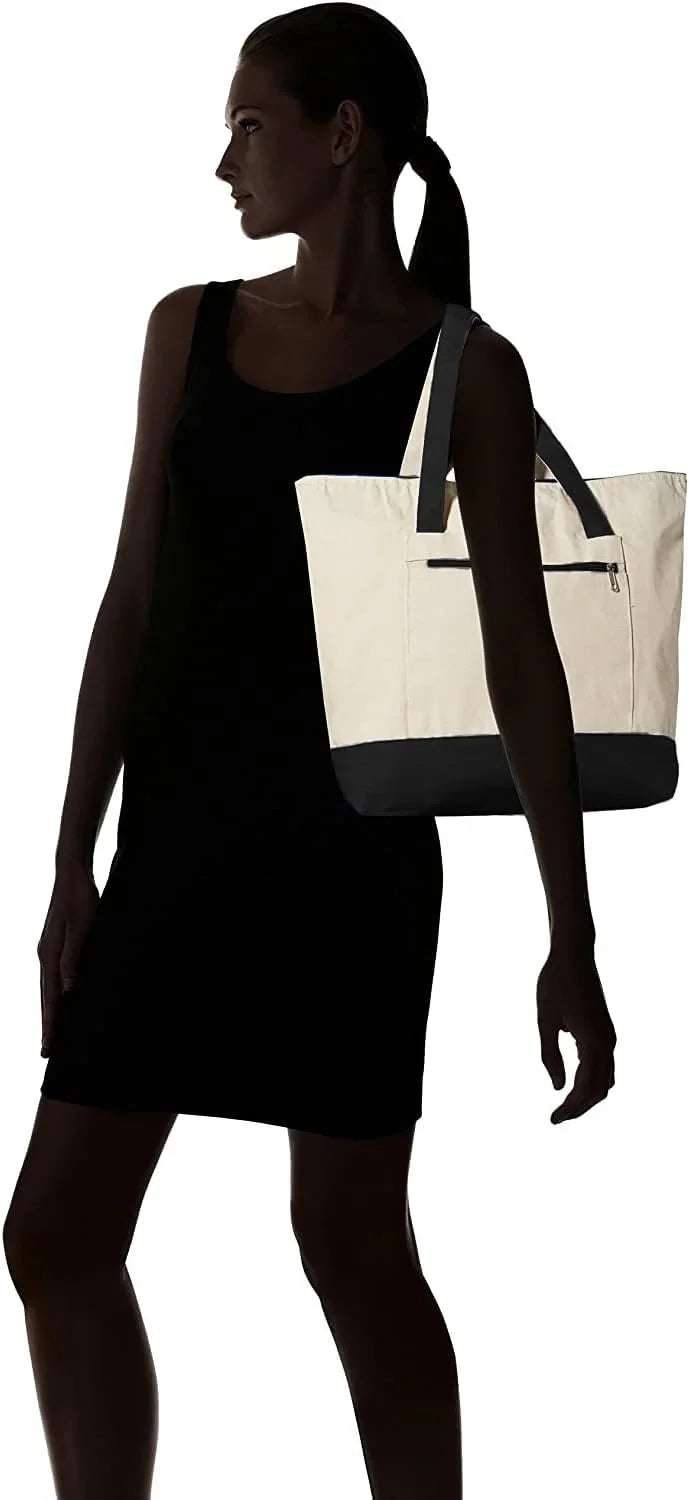 Sturdy Tote Bags 12Oz Canvas With Front Zipper Pocket Large Fancy Reusable Gift Tote Bags