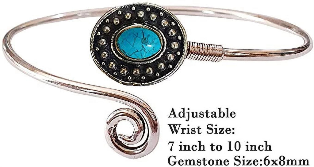 Cuff Bracelet for Individuals Silver Plated Natural Turquoise Gemstone Tribal Bohemian Ethnic Design Handmade Fashion Designer Bracelet, Party Boho Jewelry