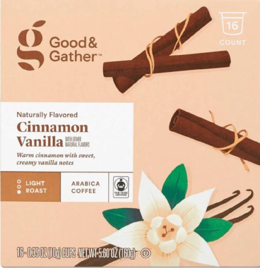 Good and Gather Naturally Flavored Single Serve Coffee Pods Bundle of 4 Flavors Cinnamon Vanilla, Toasted Almond Caramel, Salted Carmel and Vanilla Bean Brulee Fair Trade Certified,16 Count(Pack of 4)