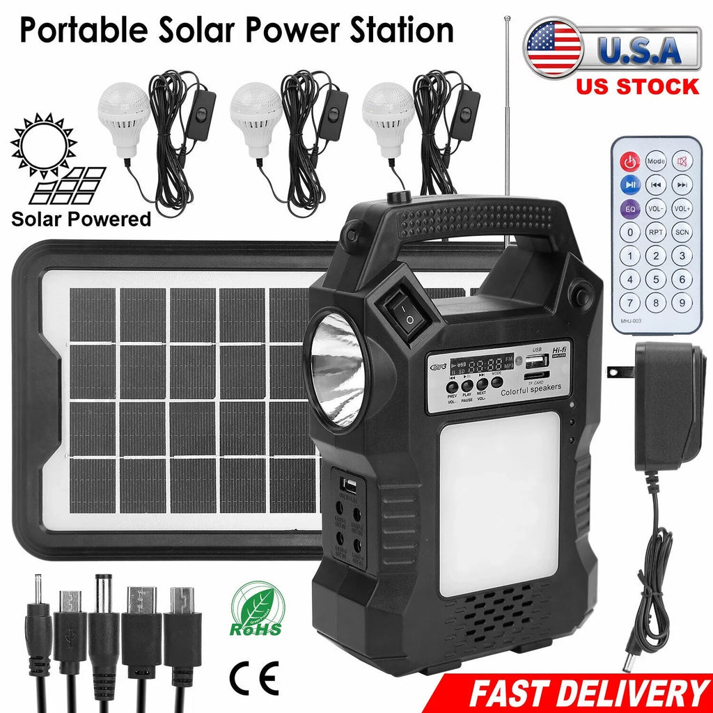 MDHAND Portable Solar Powered Station, Rechargeable Solar Generator, Dual Way To Charge, Solar Panel Power Bank with 3 LED Bulbs Flashlight for Hiking Camping Emergency
