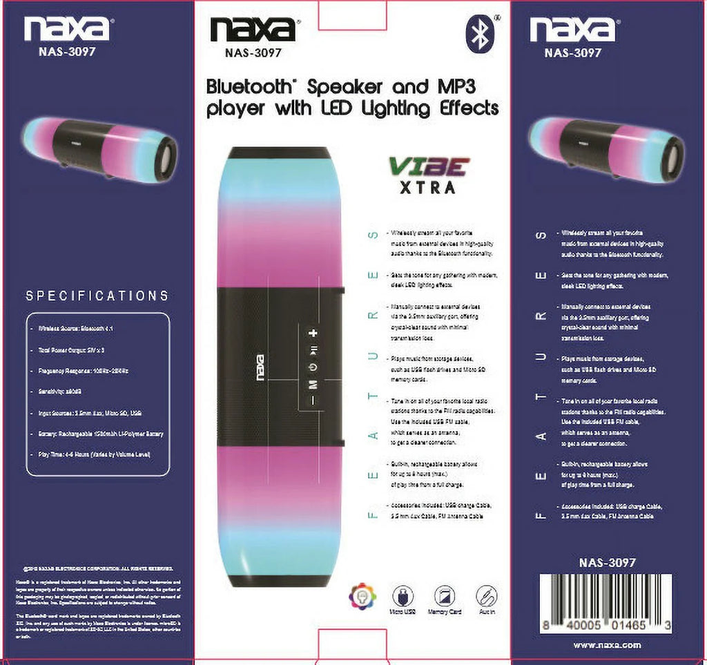 Naxa NAS3097Portable Bluetooth Speaker, Ebony NAS3097