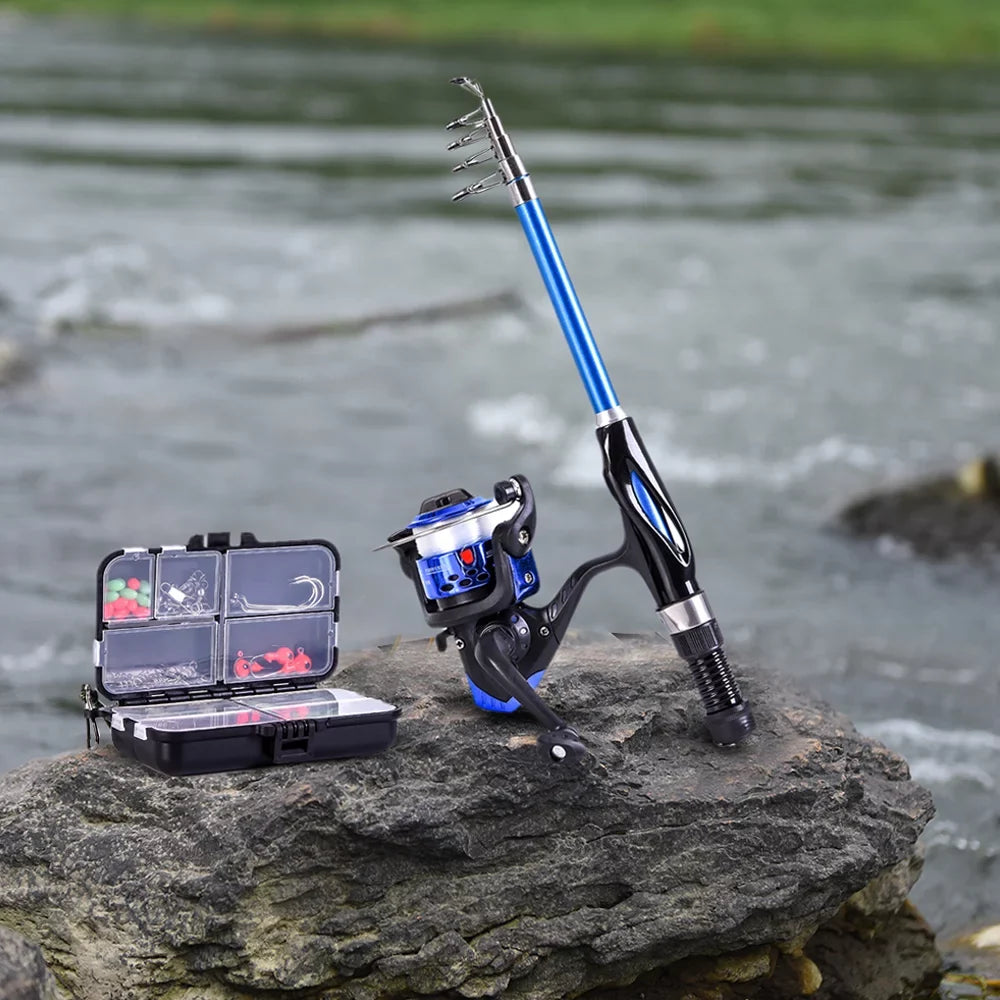 Blusea Kids Fishing Rod and Reel Combo Full Kit,Telescopic Fishing Rod Spinning Reel Set