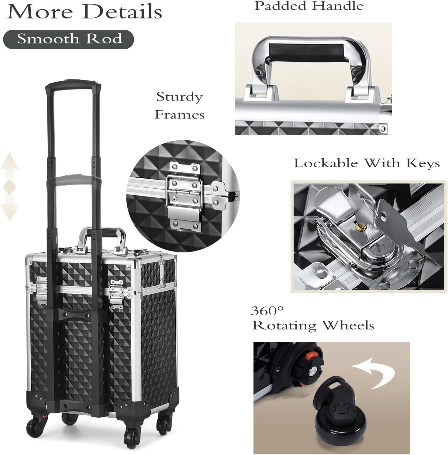 Joligrace Rolling Makeup Case Large Makeup Box Organizer Cosmetic Trolley