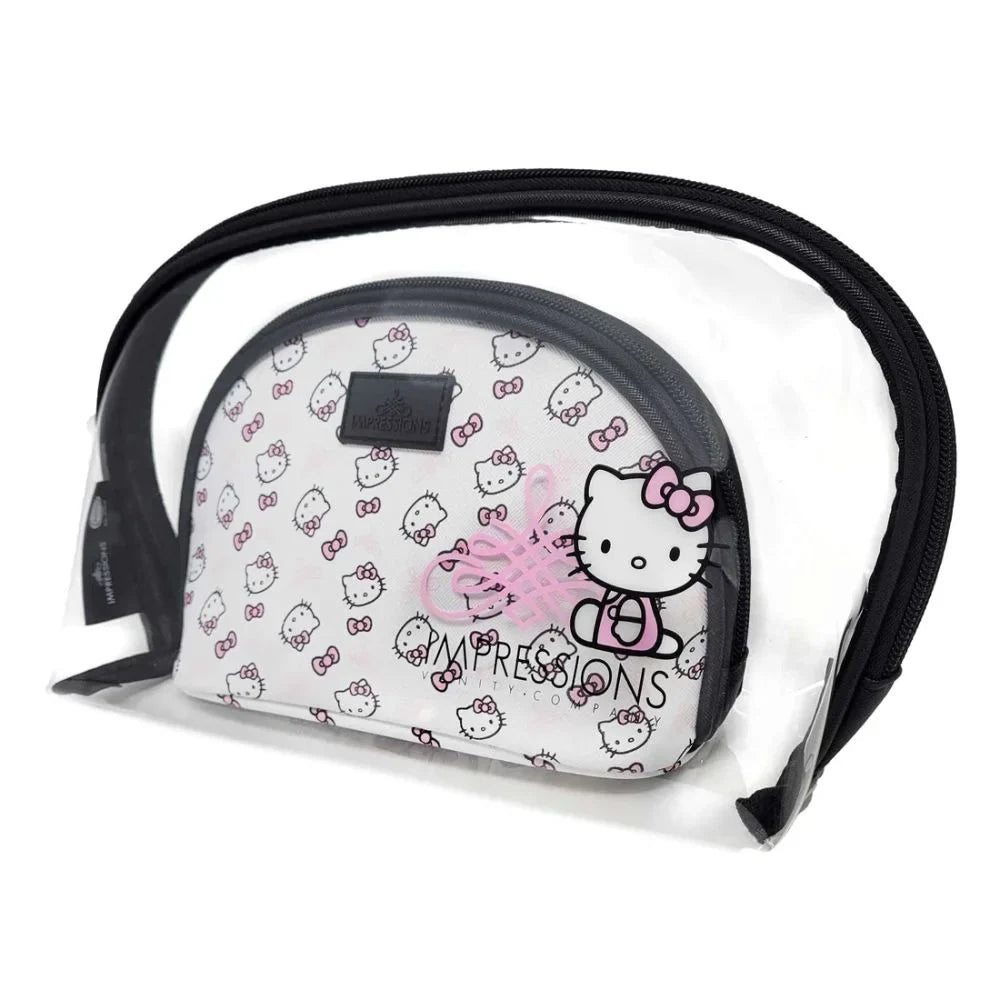 Impressions Vanity Hello Kitty 2 Pcs Nested Clutch Purses, Waterproof Travel Makeup Clutch Bag (White)