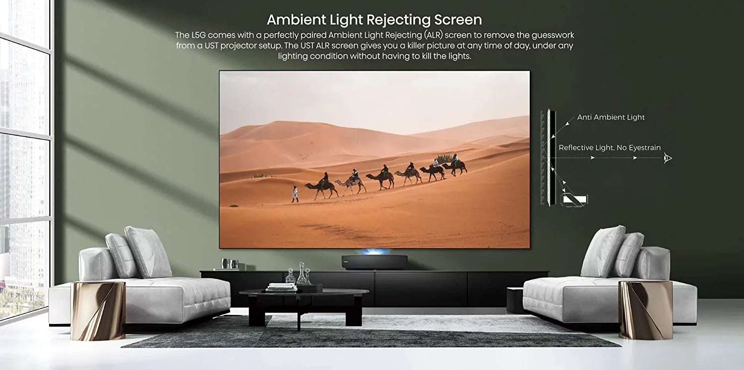 Hisense 100L5G 4K Ultra Short Throw Laser TV with 100-inch ALR Screen Android TV with Additional 2 Year Coverage by Epic Protect (2022)