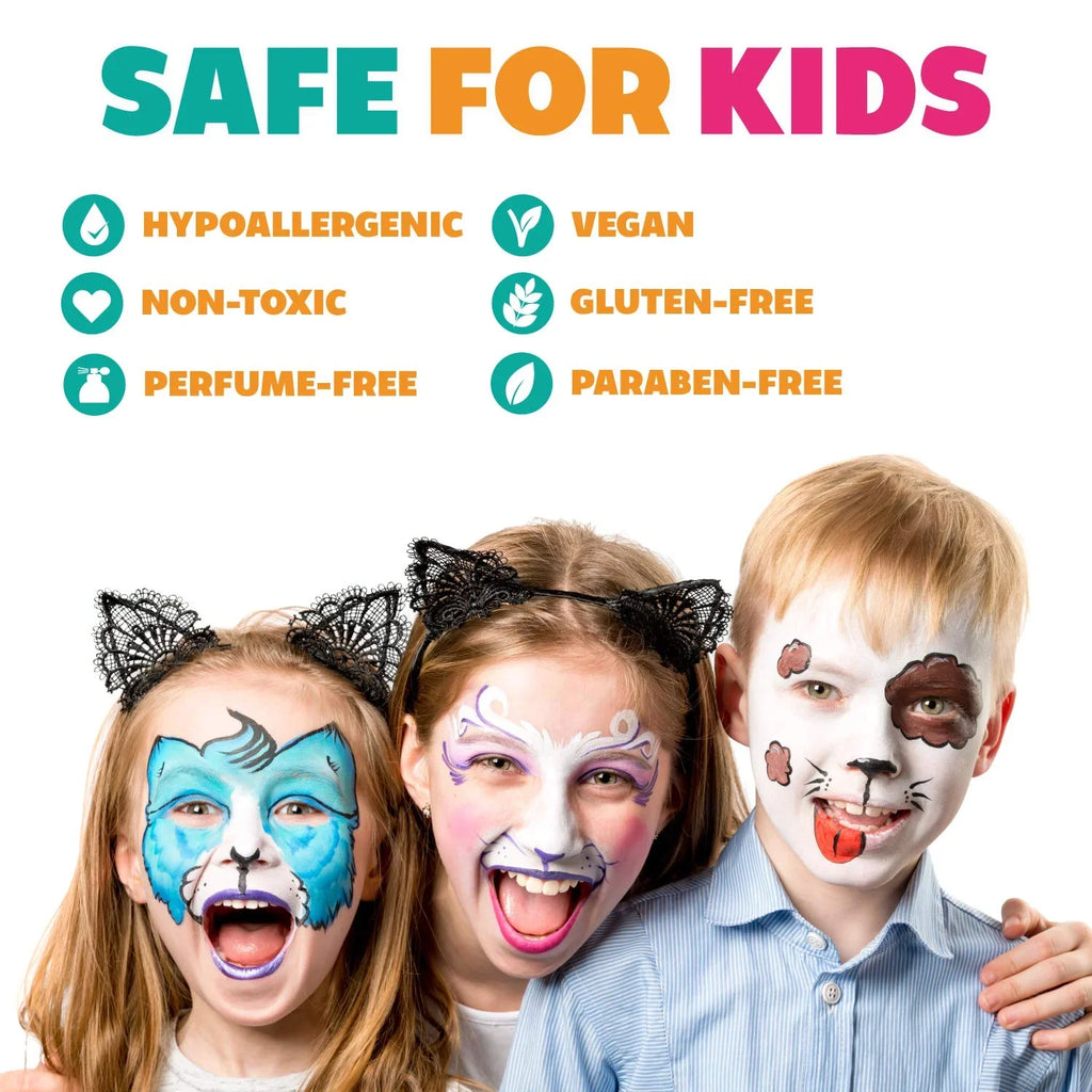 Ebony And White Face Paint Set, Safe Non Toxic Professional Face & Body Painting Kit For Kids Party, Adults, Cosplay, Water Activated Paints Special Effects Makeup