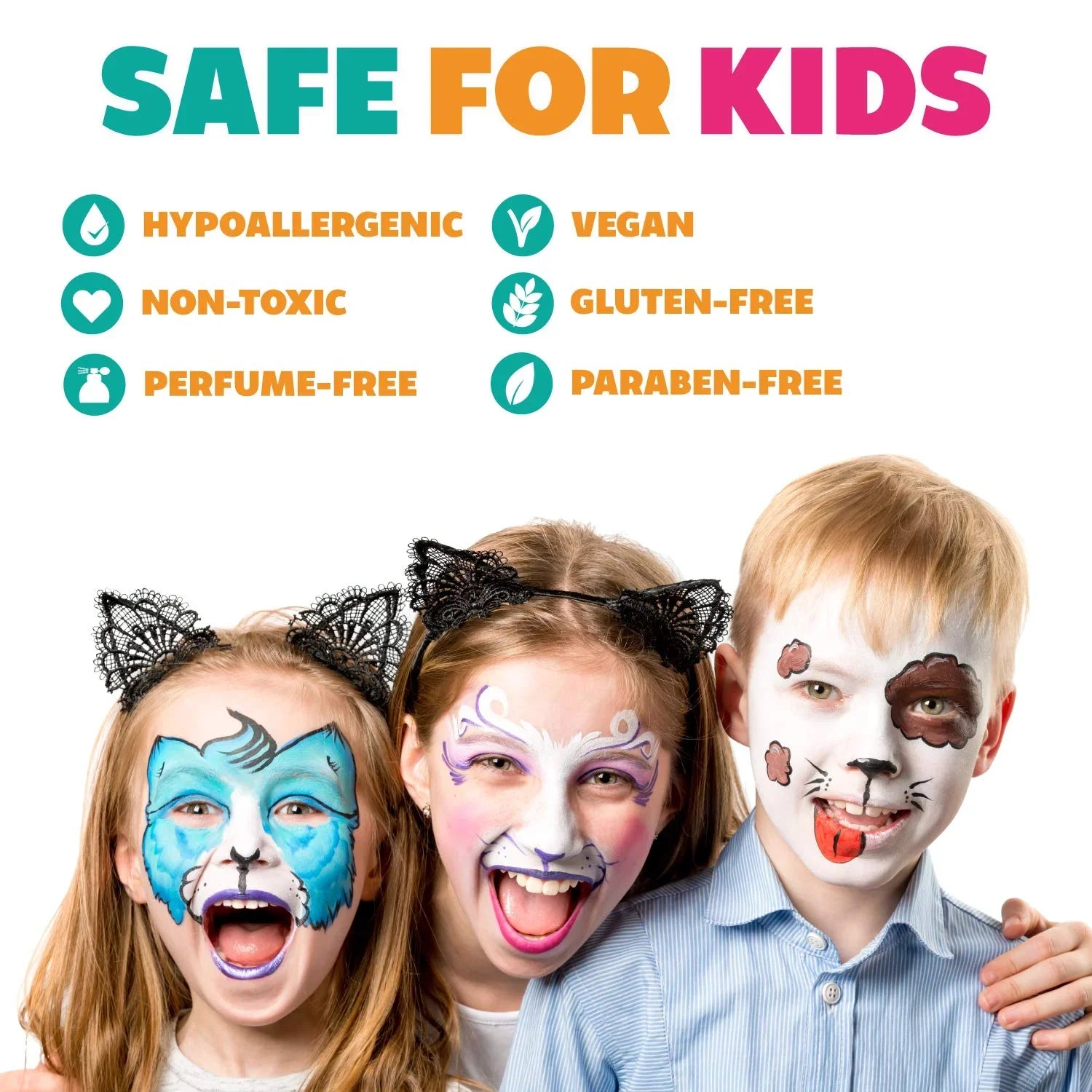 Ebony And White Face Paint Set, Safe Non Toxic Professional Face & Body Painting Kit For Kids Party, Adults, Cosplay, Water Activated Paints Special Effects Makeup