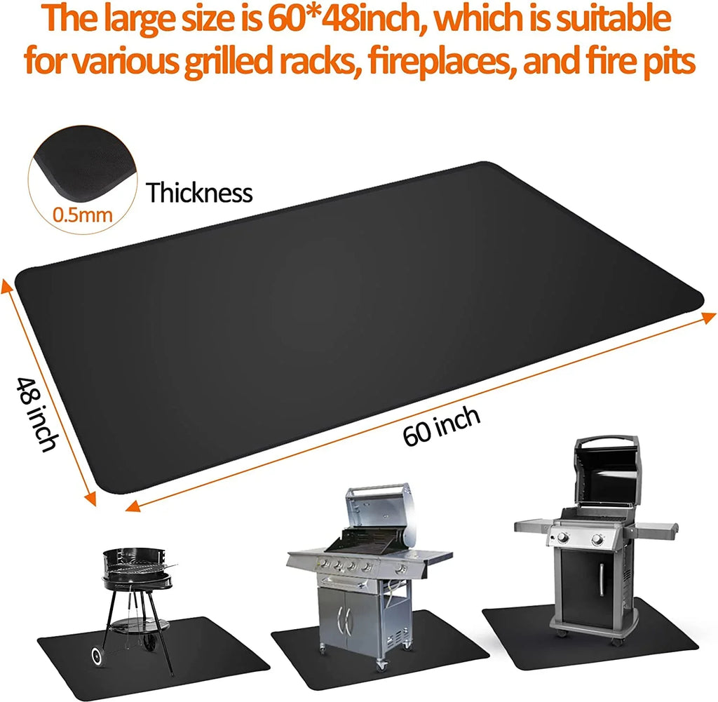 AXOMRFC 60*48inch Under Grill Mat for Outdoor Grill, Fireproof Mat for Outdoor Charcoal, Flat Top, Smokers, Gas Grills, BBQ Grill Mat for Deck Protector, Indoor Fireplace Mat Fire Pit Mat, Midnight