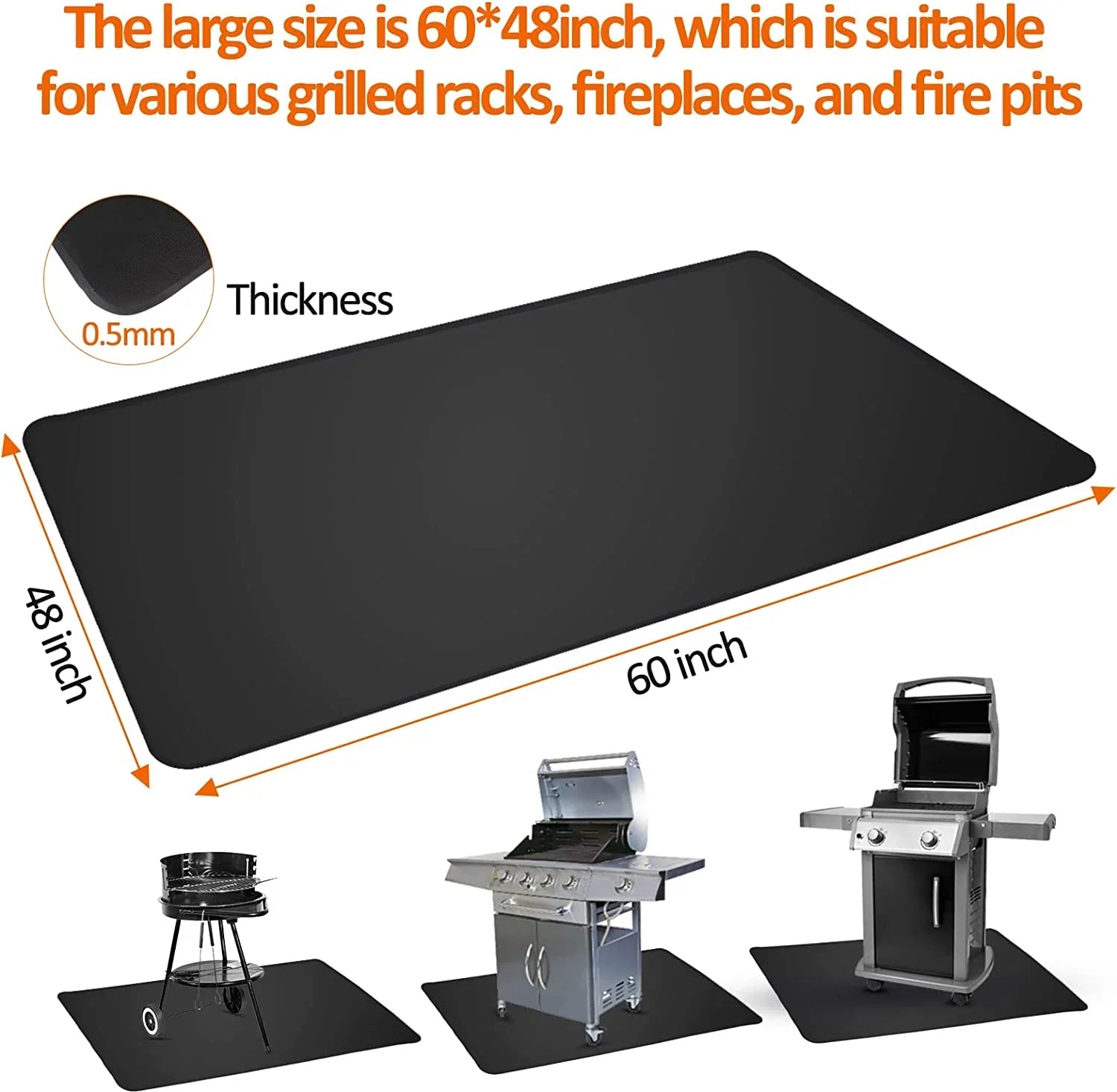 AXOMRFC 60*48inch Under Grill Mat for Outdoor Grill, Fireproof Mat for Outdoor Charcoal, Flat Top, Smokers, Gas Grills, BBQ Grill Mat for Deck Protector, Indoor Fireplace Mat Fire Pit Mat, Midnight
