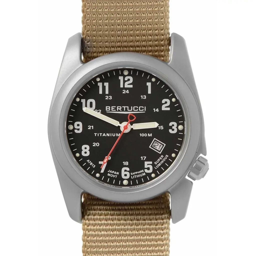 Gentlemen A-2T Original Classic Analog Titanium Watch - Beige Nylon Strap - Midnight Display - 12724