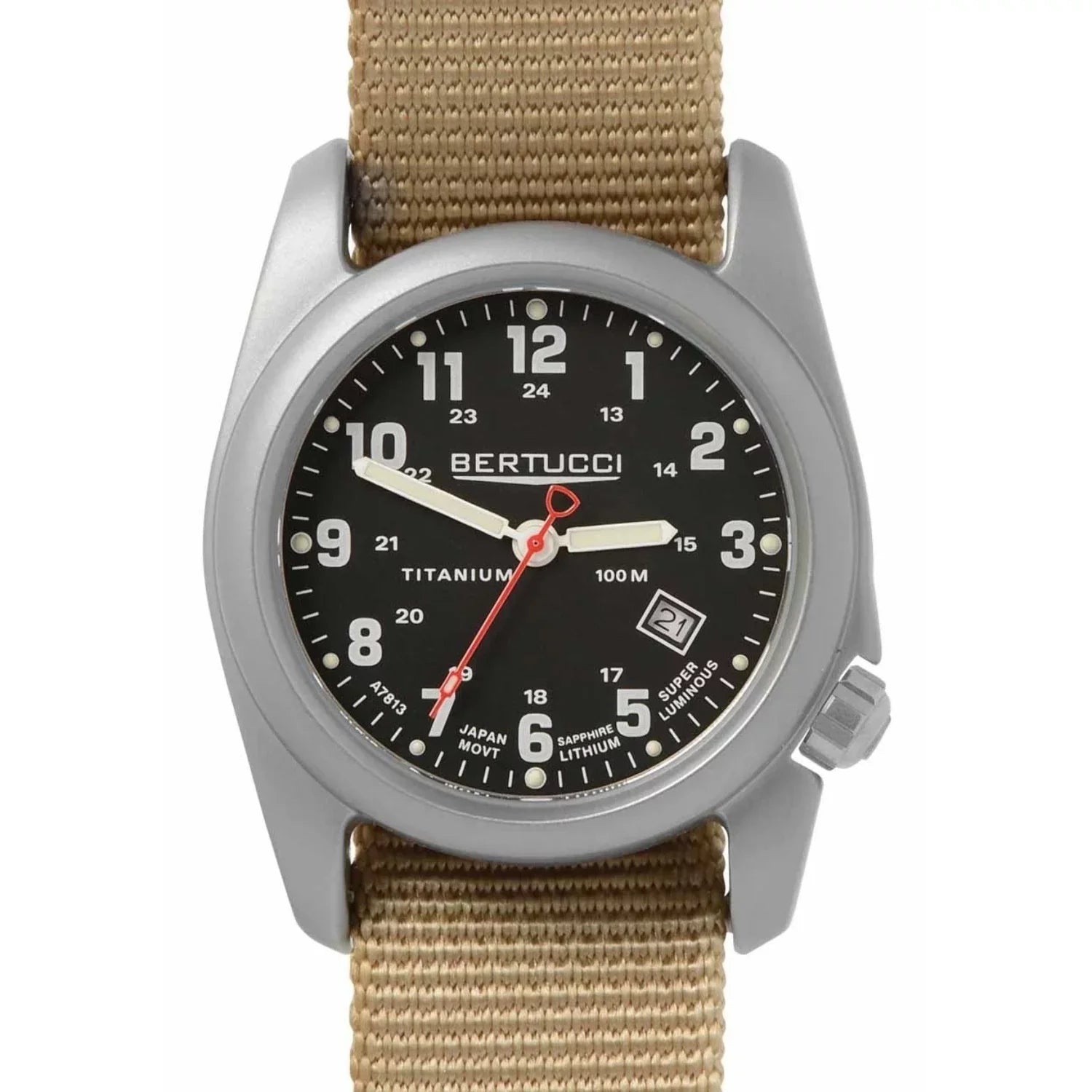 Gentlemen A-2T Original Classic Analog Titanium Watch - Beige Nylon Strap - Midnight Display - 12724