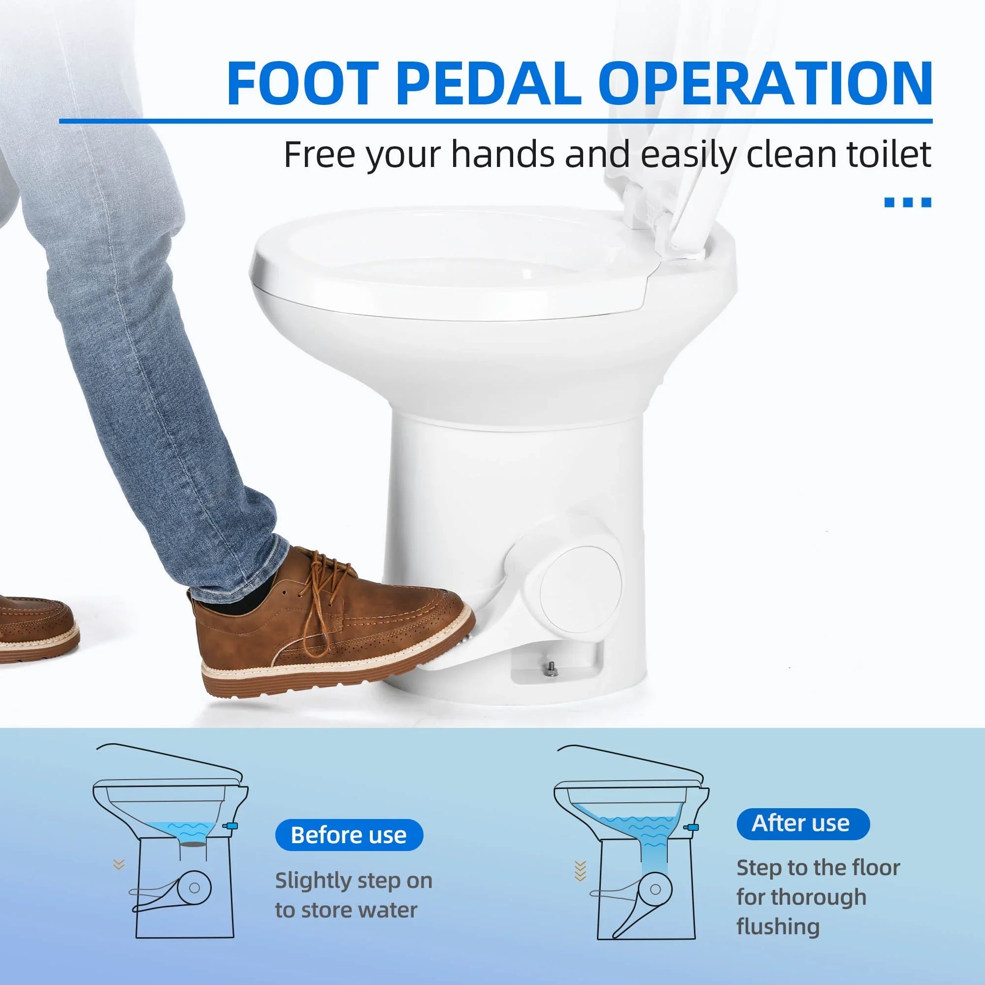 Dextrus Portable RV Toilet with Pedal Flush, Gravity Flush Toilet High Profile for Caravan Travel, Camping, Boating, White