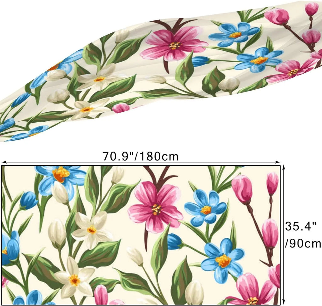Hyjoy Floral Spring Pink Beige and Blue Flowers Long Silk Neck Scarf Lightweight Shawl Wrap Scarves for People Girls