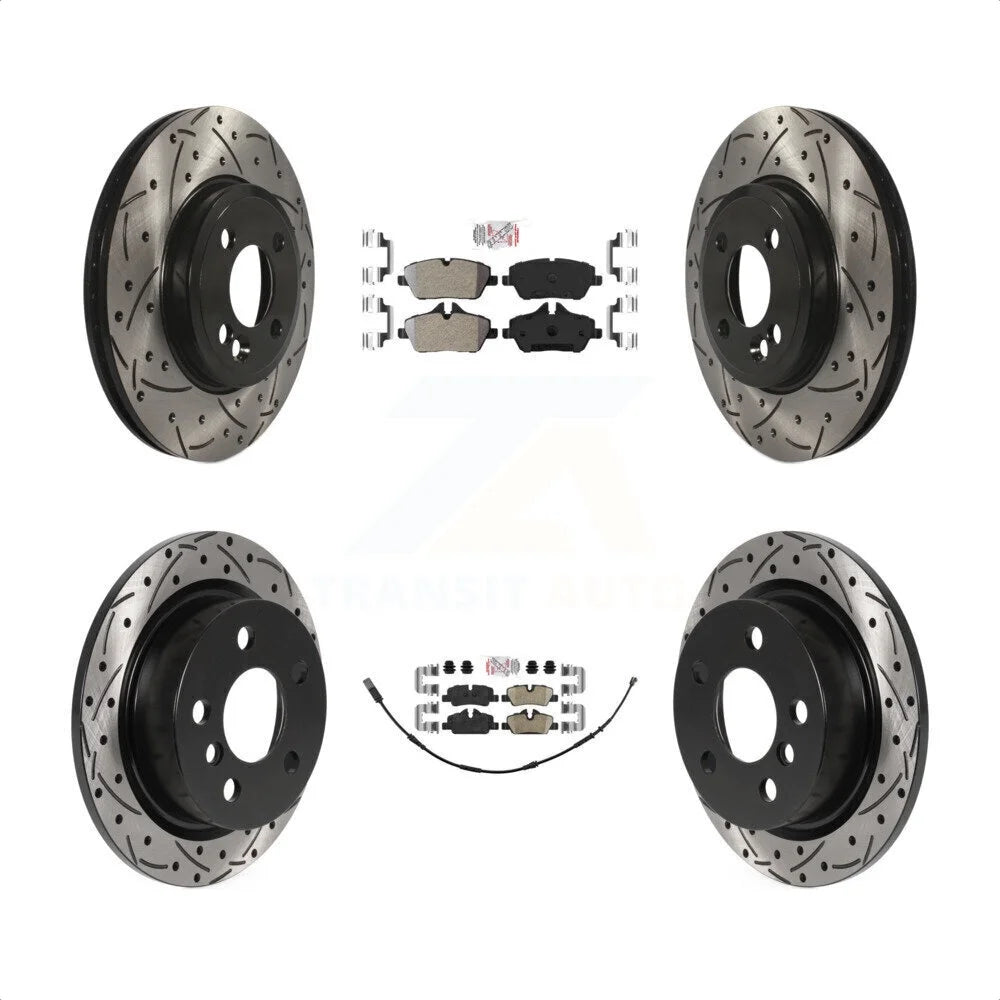 Transit Auto - Front Semi-Metallic Rear Ceramic Pads And Coated Drilled Slotted Disc Brake Rotors Kit For 2015 Mini Cooper 2.0L 1.5L With 280mm Diameter Rotor KDA-100734
