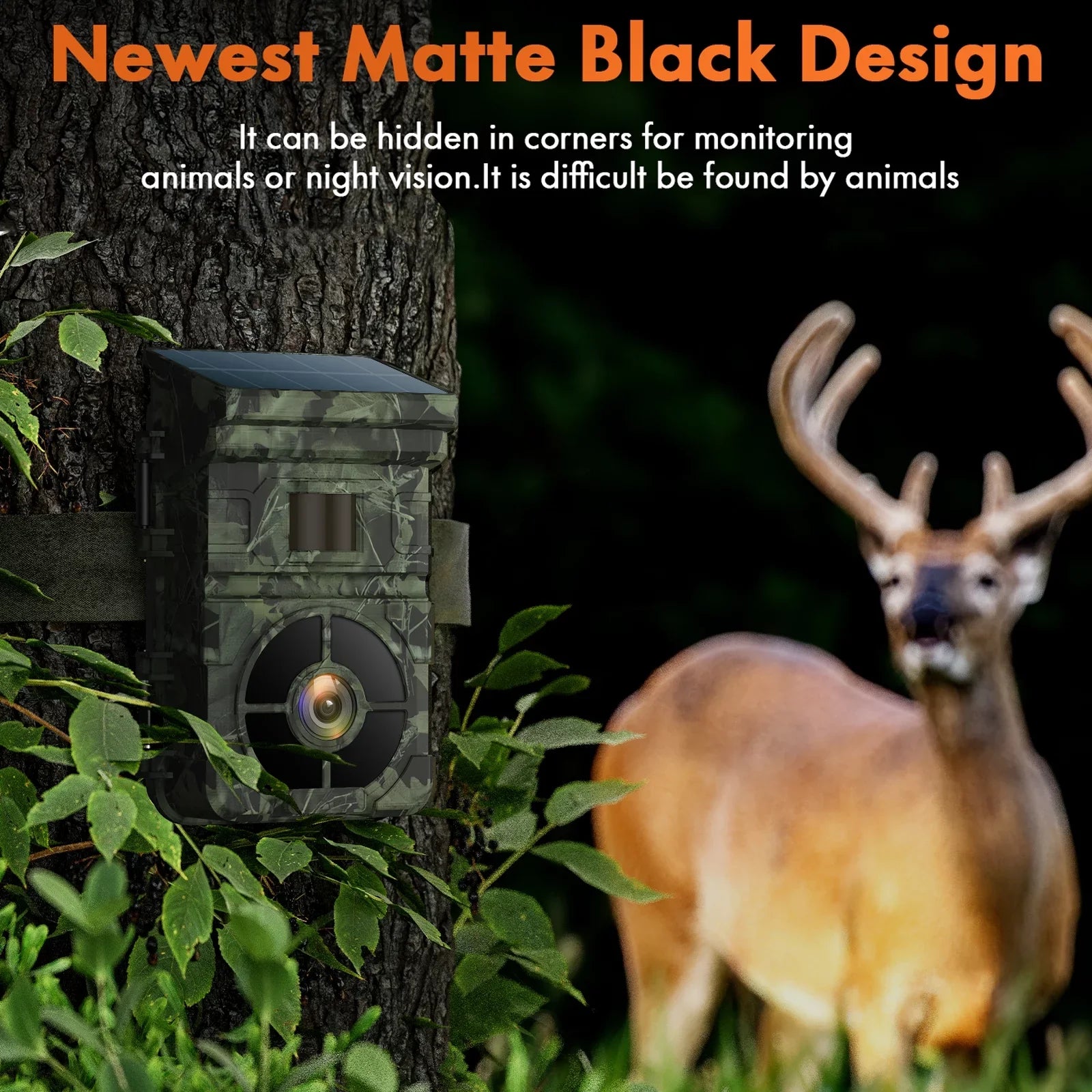 CAMPARK Solar Trail Camera 24MP 1080P 2500mAh Built-in Lithium Battery Rechargeable Game Camera with Night Vision Waterproof IP66 0.1s Trigger Speed 120°Wide Angle 2.0" LCD Hunting Cam with SD Card