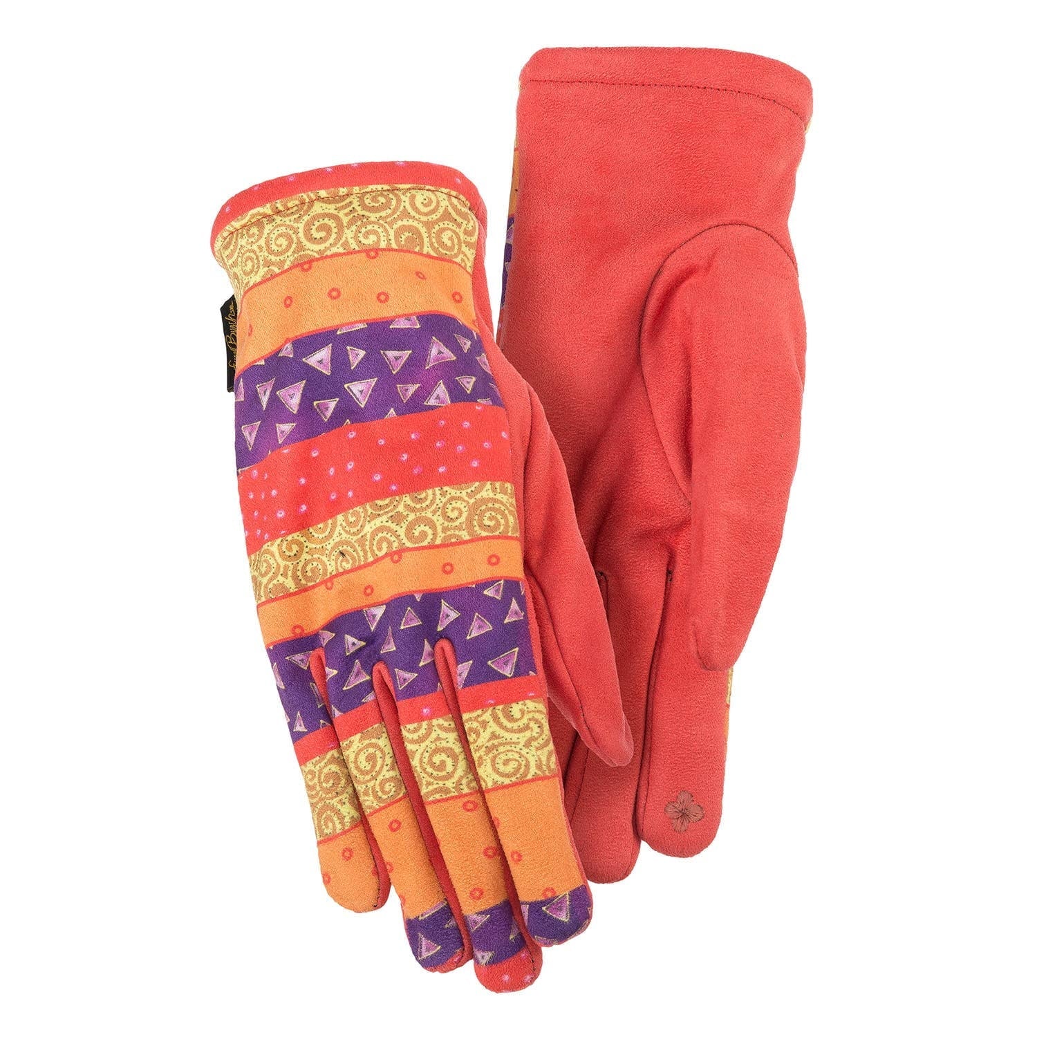 Laurel Burch Red Patchwork Suede Gloves