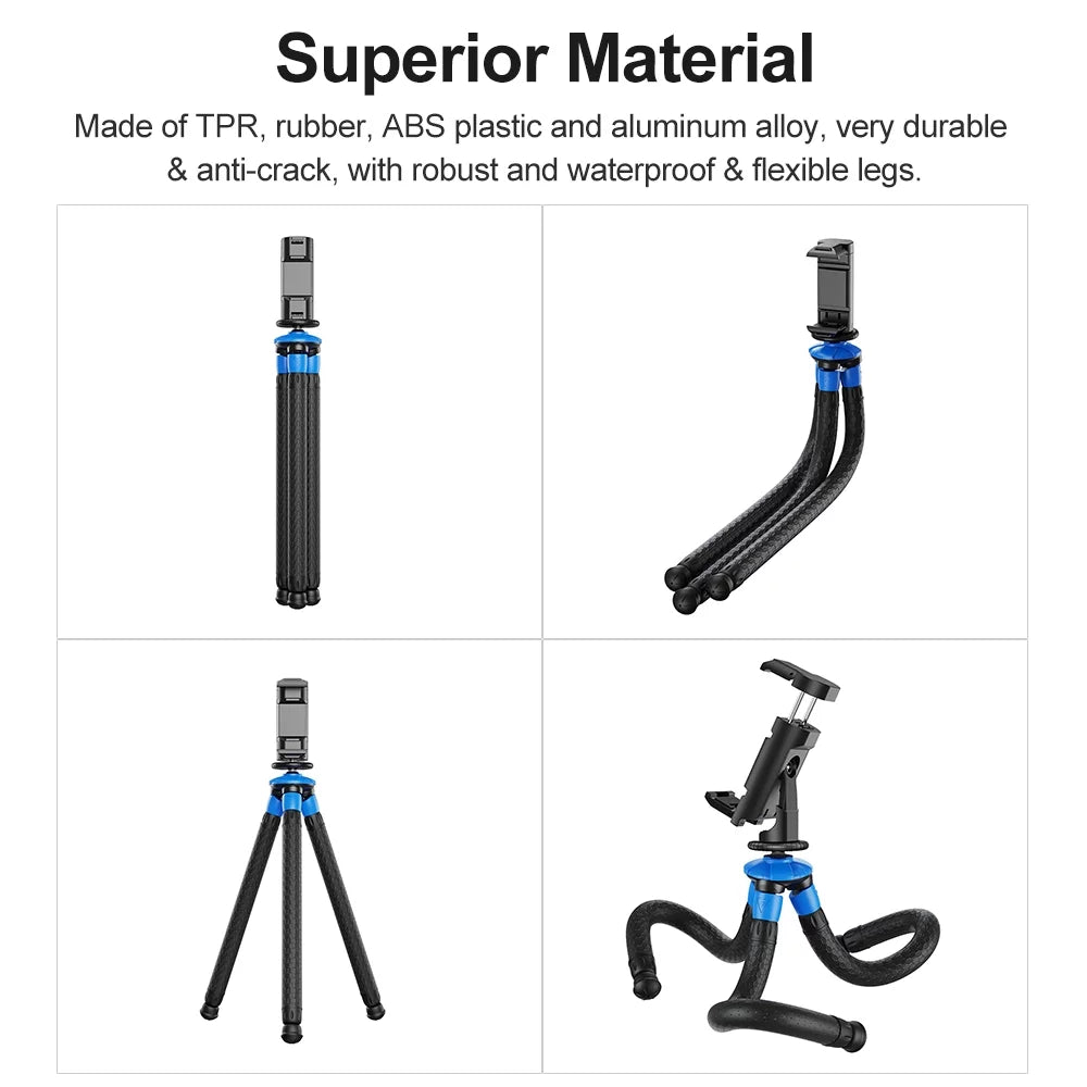 APEXEL APL-JJ07 Detachable Flexible Octopus Tripod Portable Travel Mobile Phone Tripod with Foldable Phone Clip Compatible with DSLR Max Load 3kg