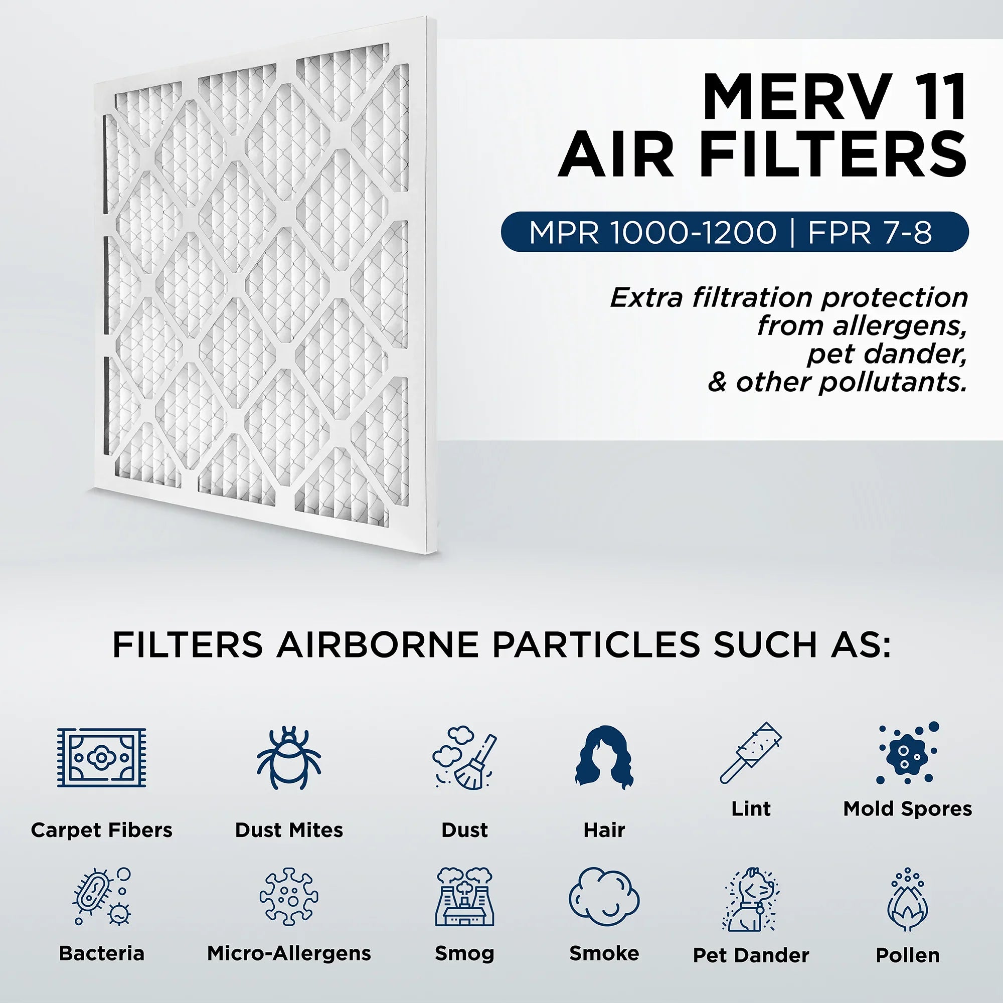 12x24x2 MERV 11, MPR 1000 Pleated AC Furnace 2" Air Filters by Pamlico. Case of 12. Actual Size: 11-3/8 x 23-3/8 x 1-3/4