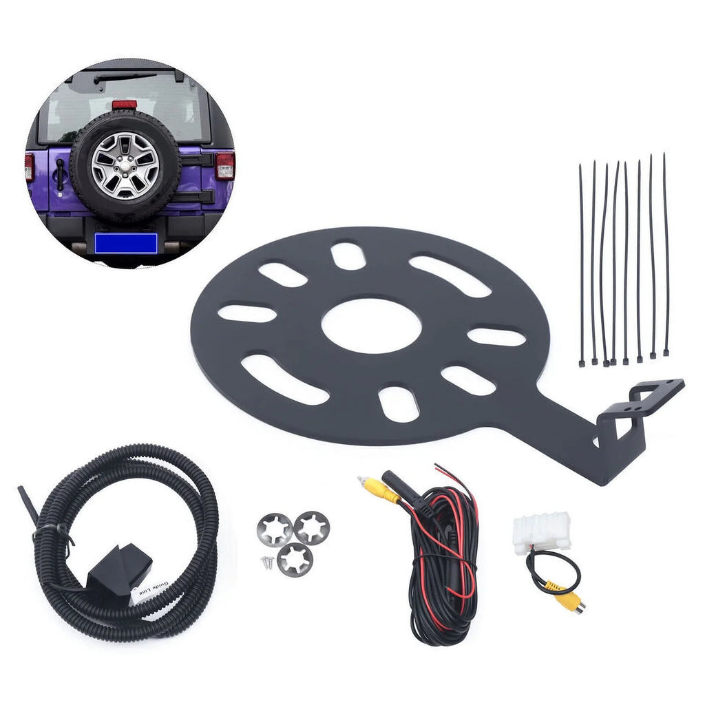 Rear View Backup Camera Set w/ Spare Tire Bracket For 2007-2018 Jeep Wrangler JK