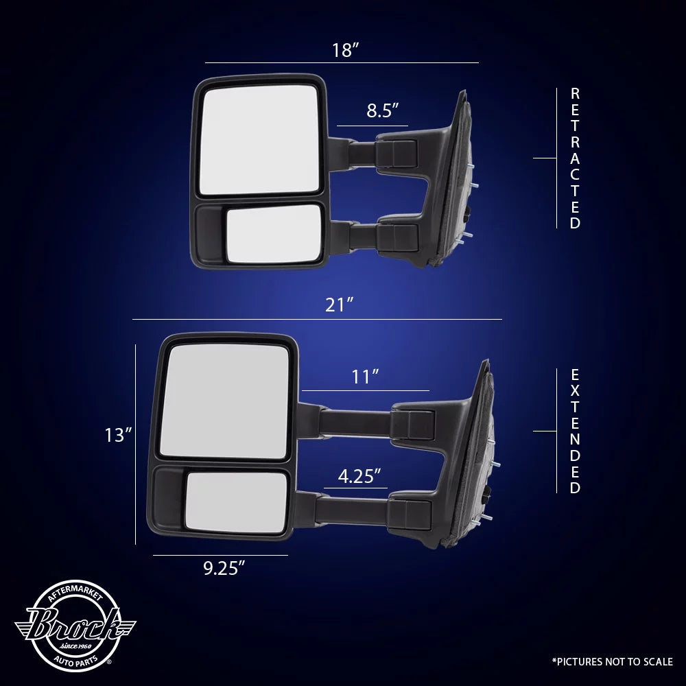 Brock Gentlemen Passengers Manual Tow Side Mirror Telescopic Dual Arm Compatible with 2008-2016 F250 F350 F450 Super Duty Pickup Truck 8C3Z17682AC