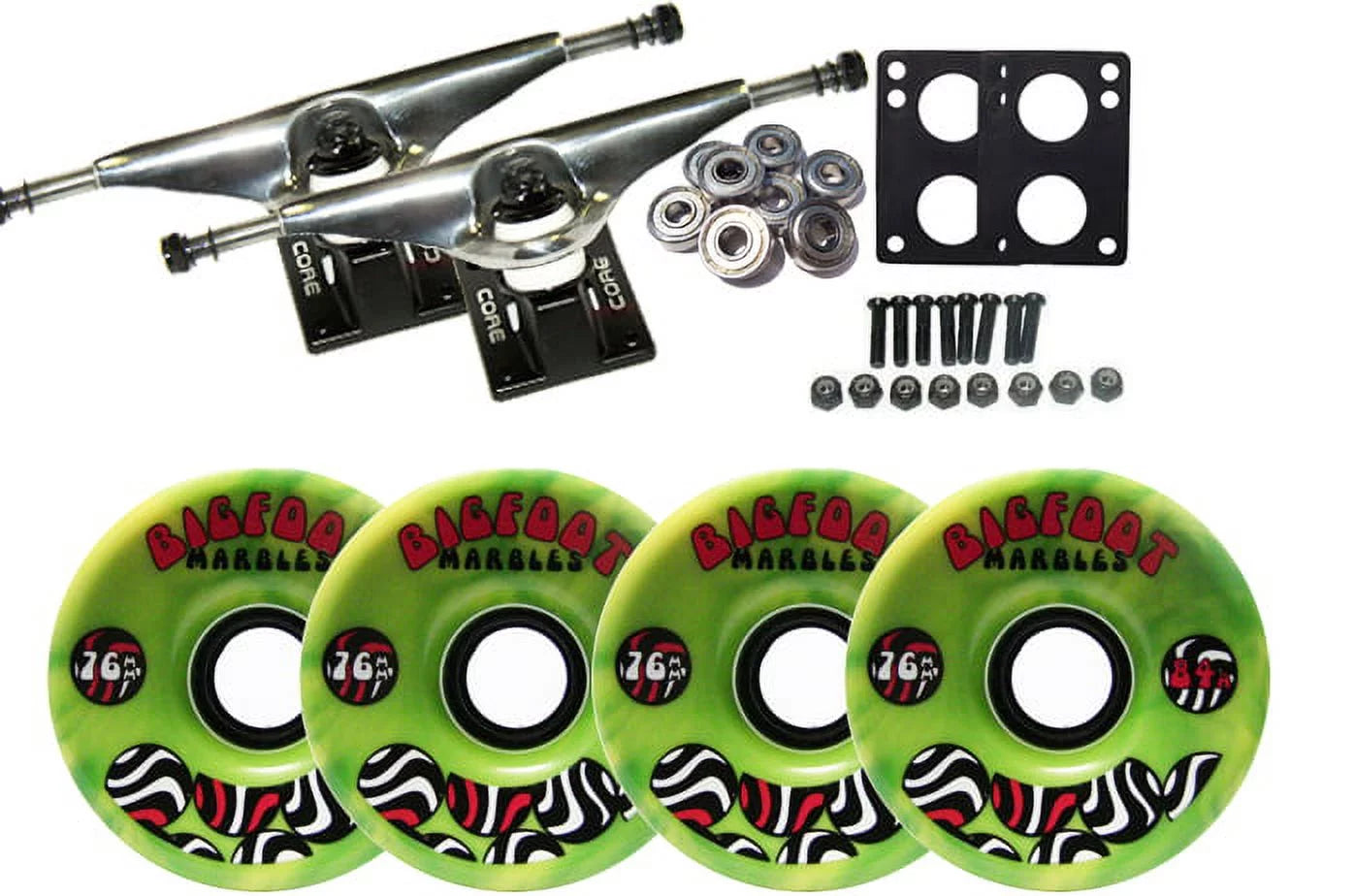 LONGBOARD Package TRUCKS 76 BIGFOOT GREEN SWIRL WHEELS