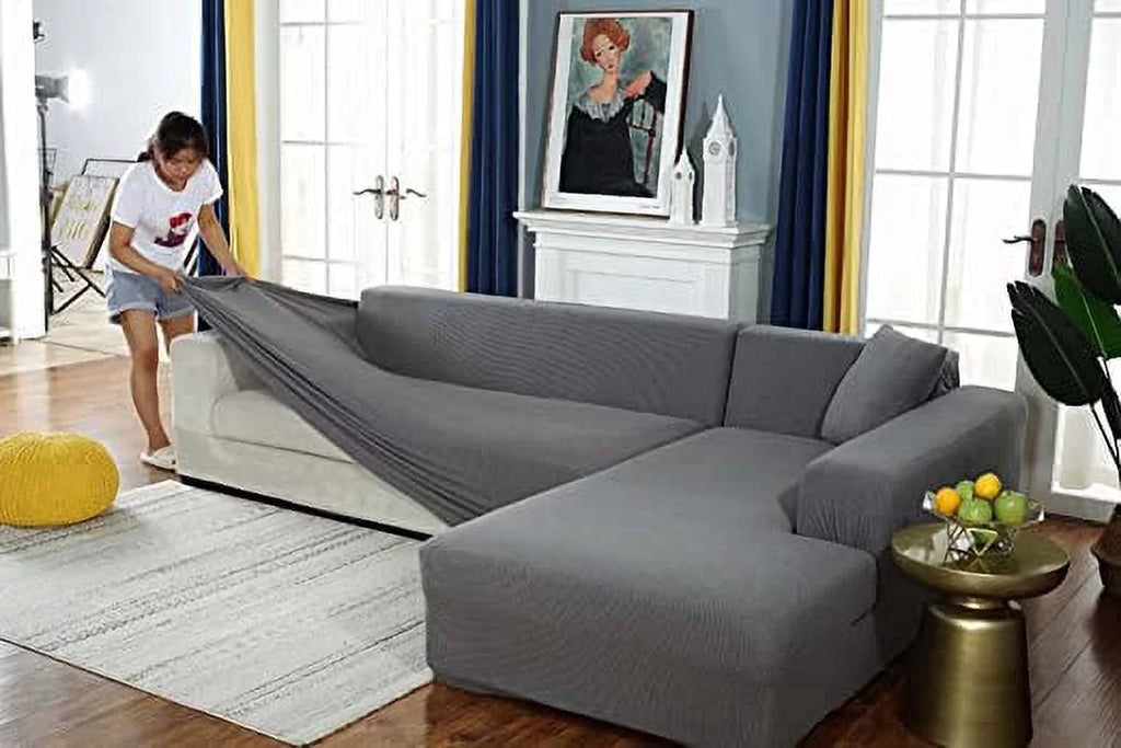 Nvzi Thick Couch Covers 1 2 3 4 Seater, Sectional Sofa Sectional Couch Covers L Shape Stretch Slipcover Living Room Dogs Pets, Washable Durable Furniture Protector…, Light Gray, 3 Seater:70-84 inch