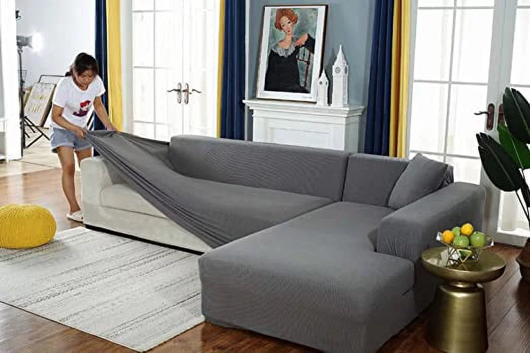 Nvzi Thick Couch Covers 1 2 3 4 Seater, Sectional Sofa Sectional Couch Covers L Shape Stretch Slipcover Living Room Dogs Pets, Washable Durable Furniture Protector…, Light Gray, 3 Seater:70-84 inch
