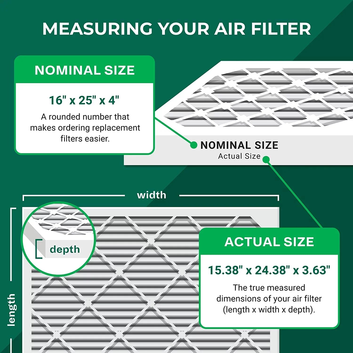 Filterbuy 16x25x4 MERV 13 Pleated HVAC AC Furnace Air Filters (1-Pack)