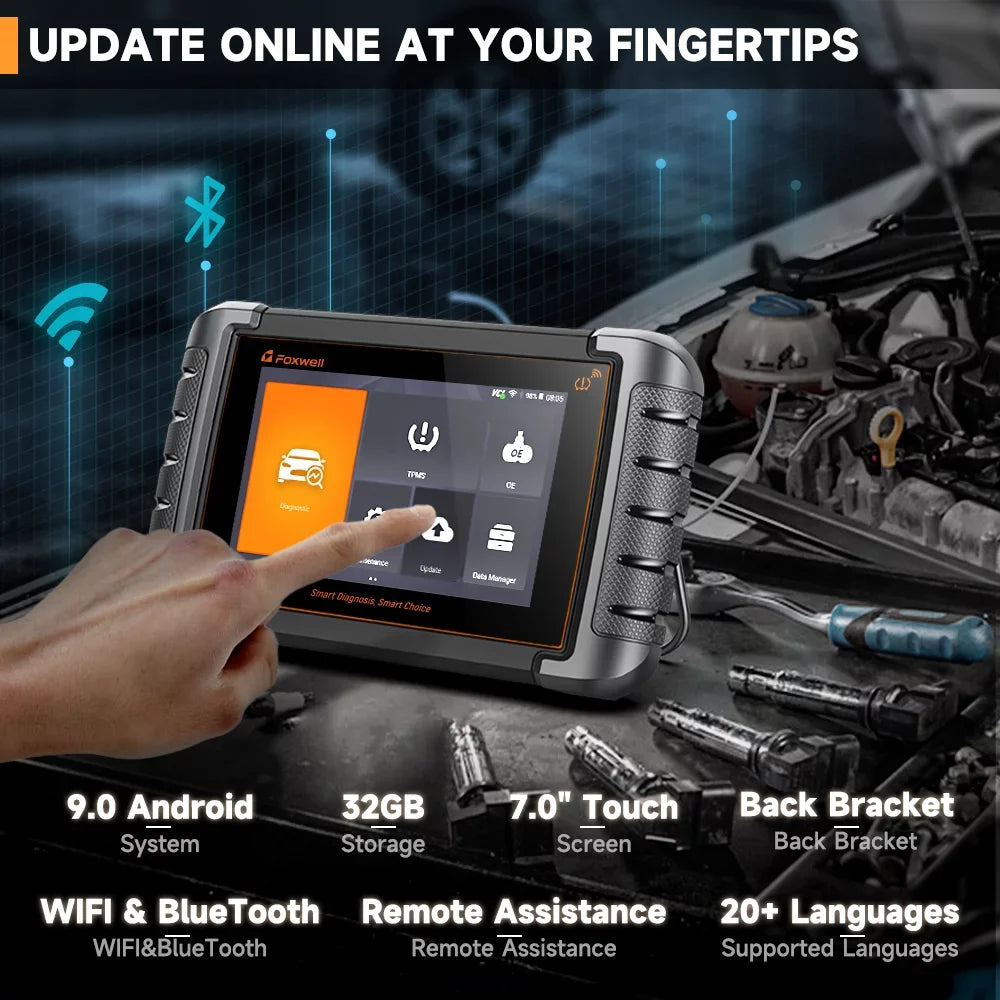 Foxwell NT809TS TPMS Relearn Programming Reset Tool Bi-directional Control Scan Tool OBD2 Automotive Scanner Scan Full Systems Oil Reset ABS Bleeding Injector Coding 30+ Reset Services Car Code Reader
