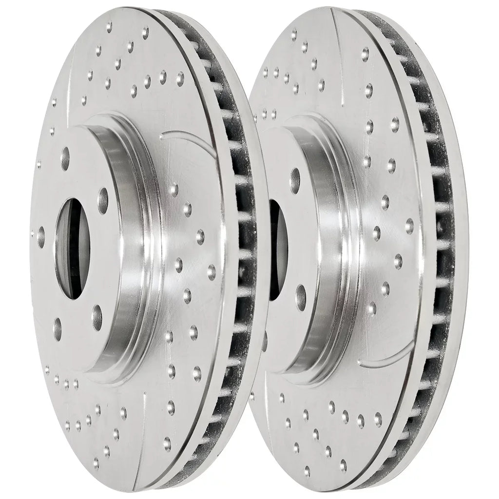 AutoShack Front and Rear Drilled Slotted Brake Rotors Silver and Ceramic Pads Kit Gentlemen for VW Routan 2012-2020 Dodge Grand Caravan Journey 2012-2016 Chrysler Town & Country 2013-2015 Ram C/V V6