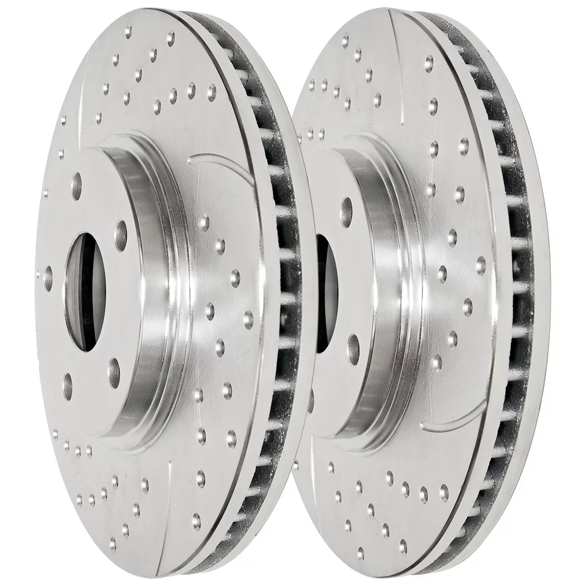 AutoShack Front and Rear Drilled Slotted Brake Rotors Silver and Ceramic Pads Kit Gentlemen for VW Routan 2012-2020 Dodge Grand Caravan Journey 2012-2016 Chrysler Town & Country 2013-2015 Ram C/V V6