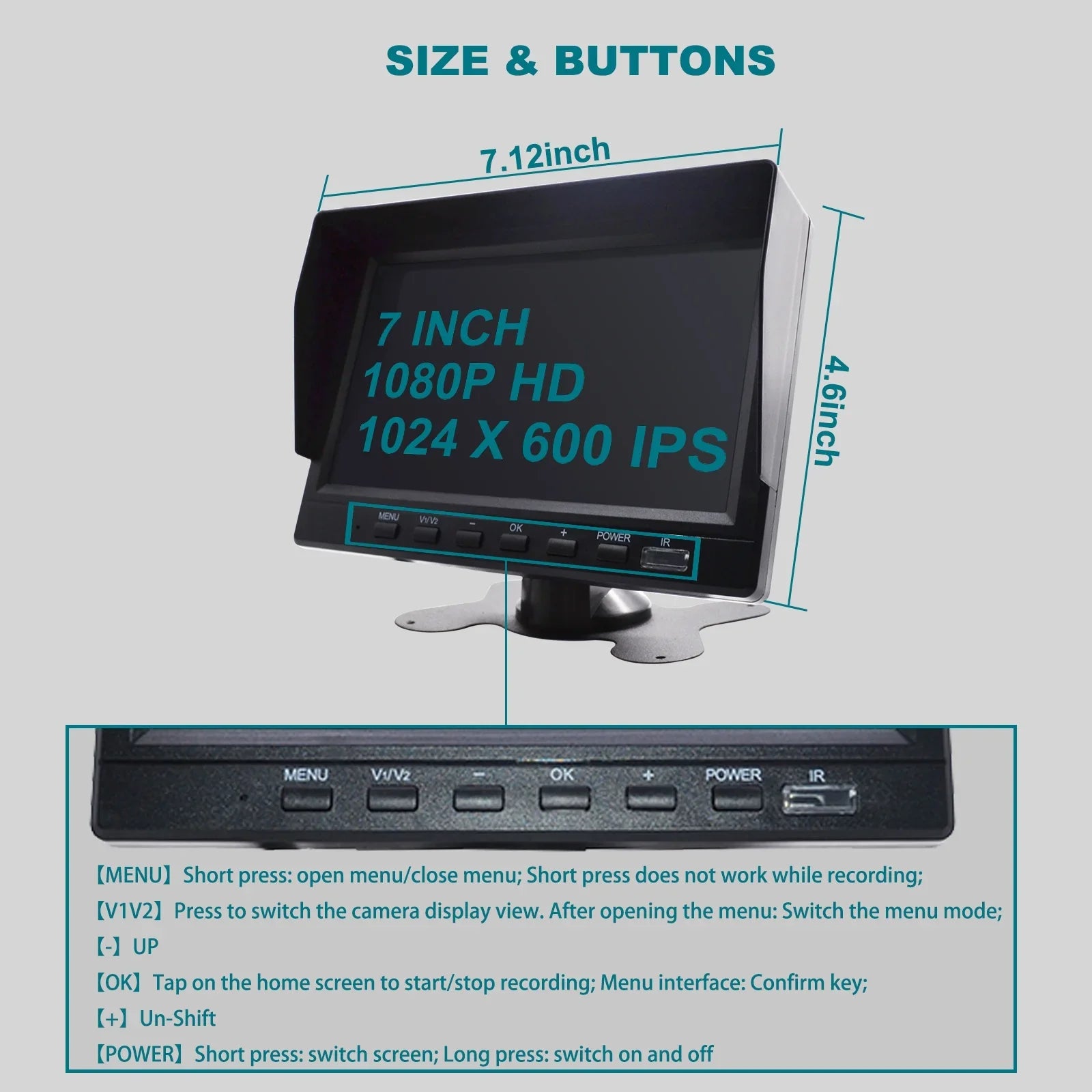 7" Monitor DVR Driving Video Recorder with BSD for RV Truck Bus+2 Backup Camera