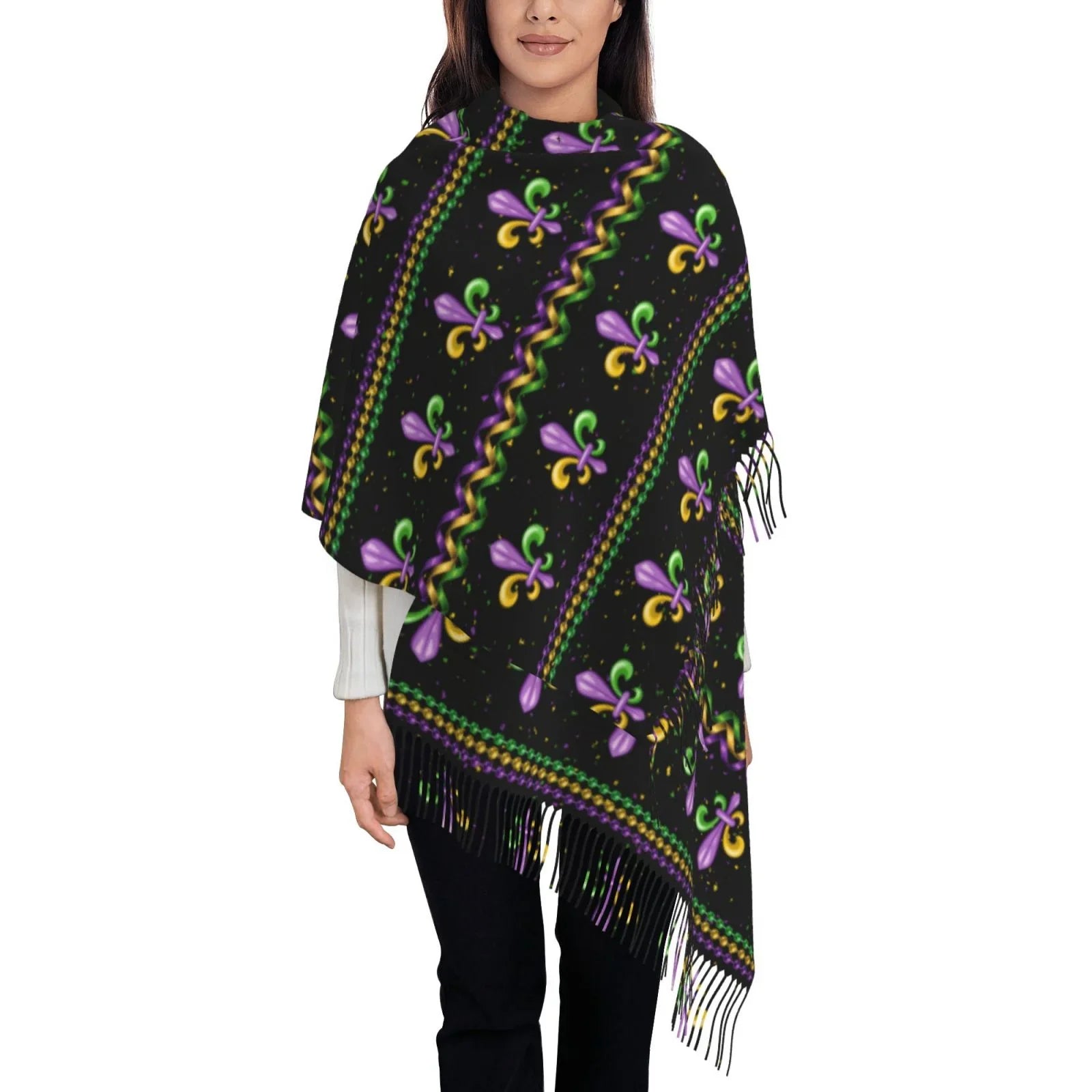 Junzan Lightweight People Fashion Mardi Gras Fleur De Lis Printed Winter Fall Warm Scarves Scarf Shawl