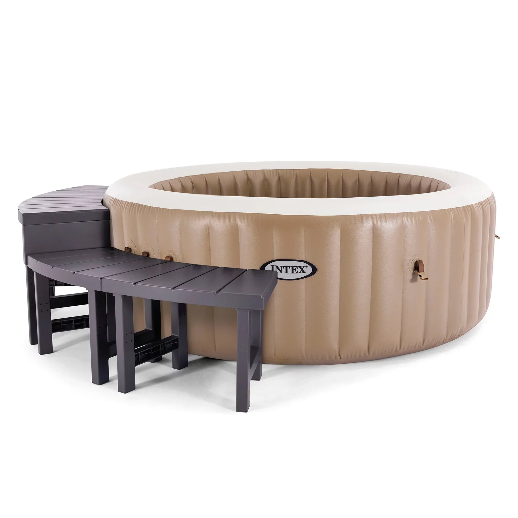 Intex PureSpa Plus Greywood Inflatable Hot Tub Jet Spa w/ Accessory Benches
