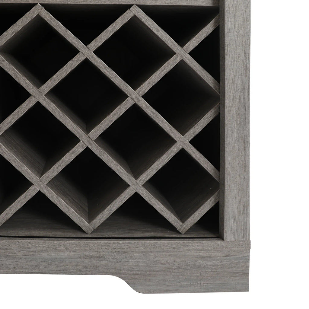ABBSR Gray Wooden Wine Bar Storage Cabinet with Glass Holder,Wine Rack,Large Table for Decor