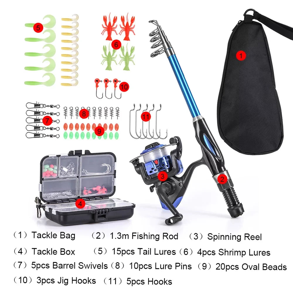 Blusea Kids Fishing Rod and Reel Combo Full Kit,Telescopic Fishing Rod Spinning Reel Set