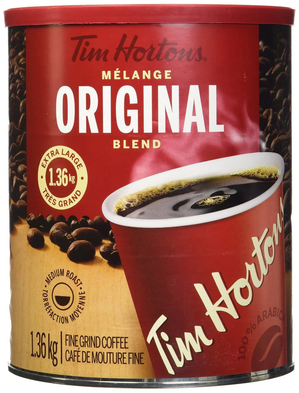 Tim Hortons Coffee, Original Edge 48oz., Extra Large Medium Roast Fine Grind 100% Arabica {Imported from Canada}