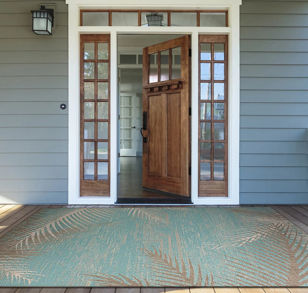 Couristan 24293134023710U 2 ft. 3 in. x 7 ft. 10 in. Monaco Tropical Palms Rug, Aqua