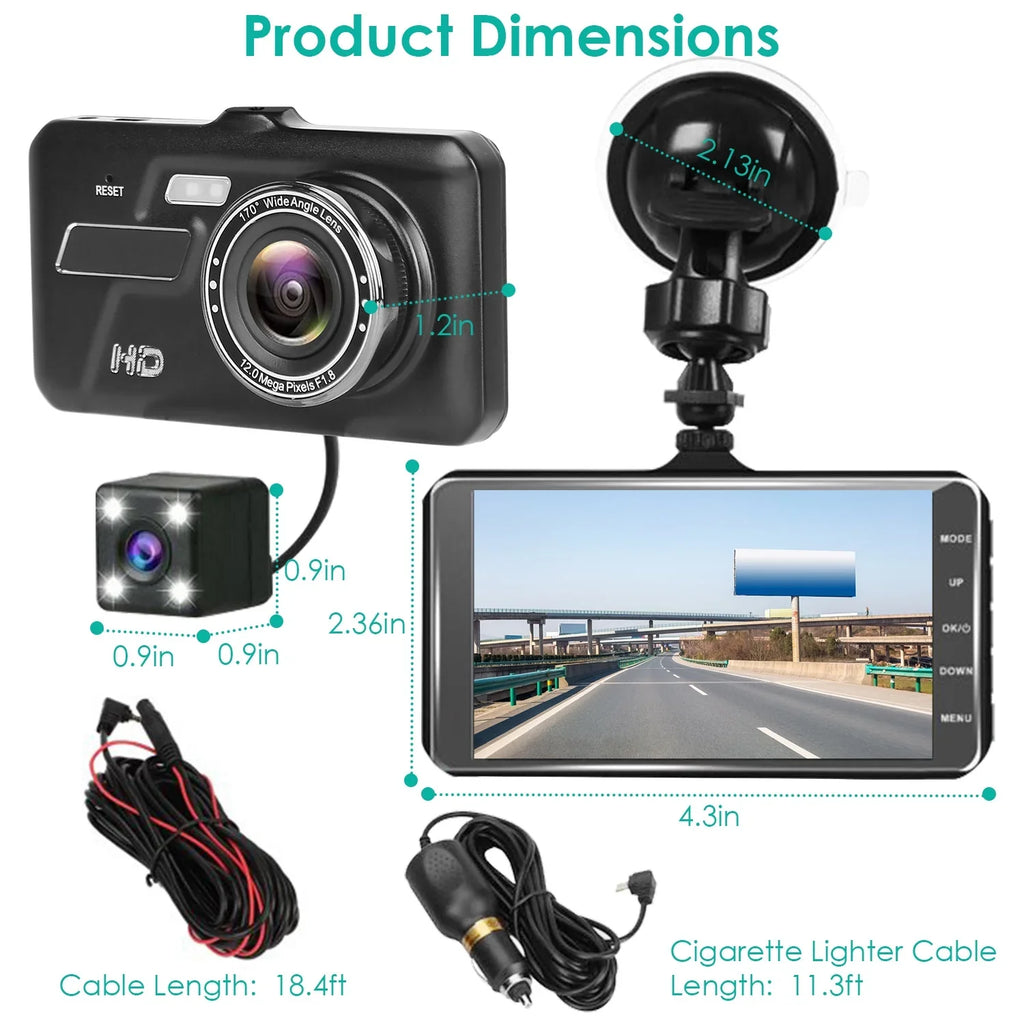 Front and Rear 1080P Dashcams for Cars iMounTEK Dual Dash Cam with 4in Touch IPS Screen Car Camera Driving Recorder for Taxi