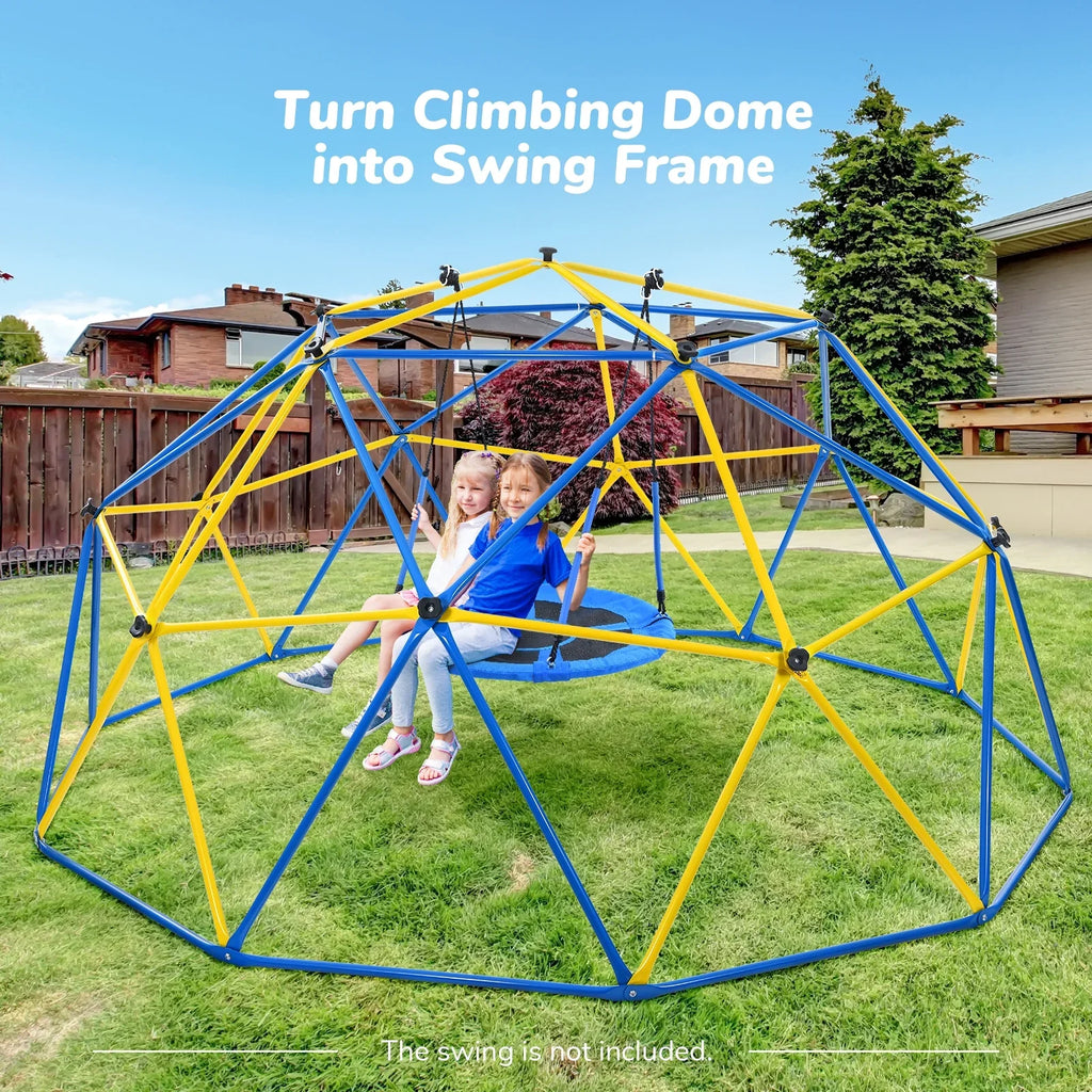 JUGADER 800 lbs Dome Climber with Canopy 10FT Steel Frame Climbing Dome with Swing and Hammock For Kids