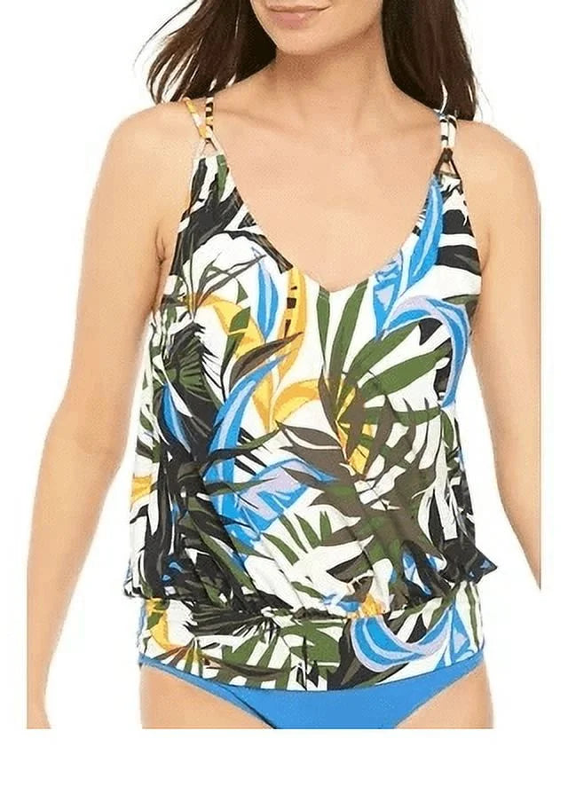 Calvin Klein OLIVE MULTI TROPIC RAINFOREST Blouson Tankini Swim top, US 2X-Large