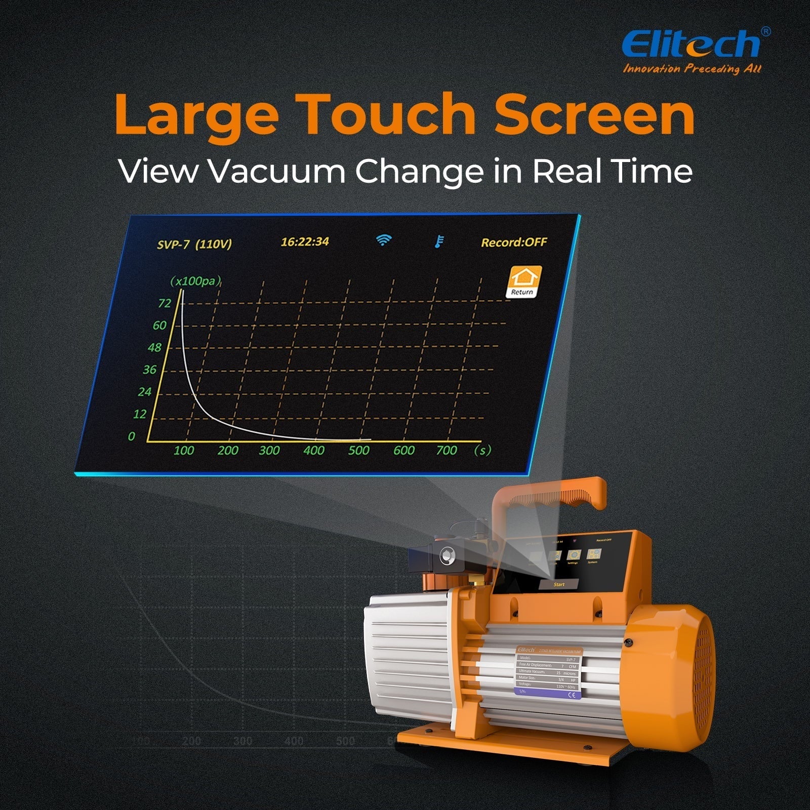 Elitech Intelligent HVAC Vacuum Pump 7 CFM 2 Stage Vacuum Gauge App Control, SVP-7