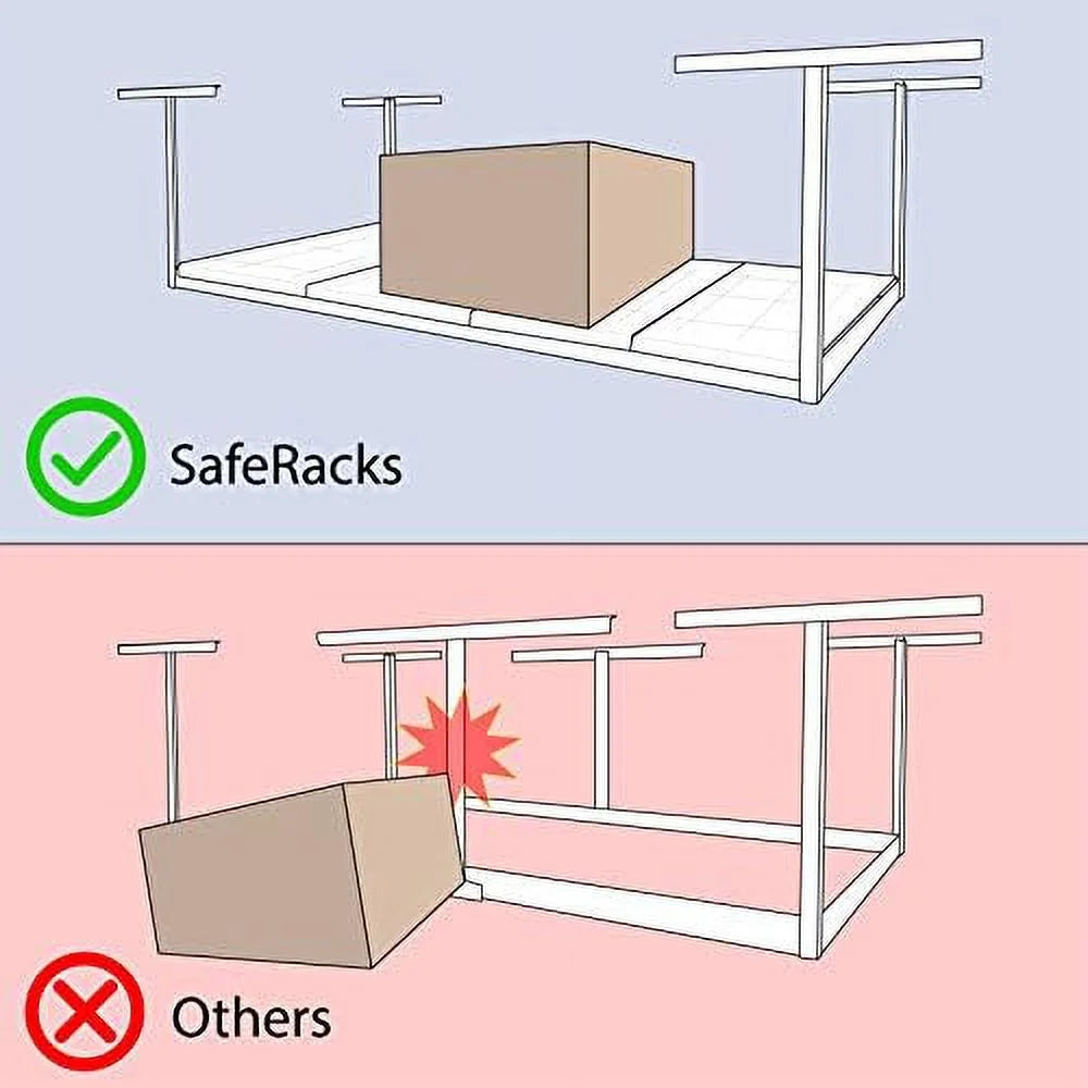 2x8 overhead garage storage rack - height adjustable steel overhead storage rack - 400 pound weight capacity (white, 18"-33")