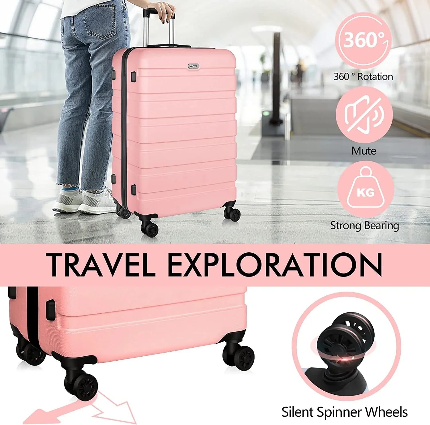 Luggage Sets 3 Piece AnyZip PC ABS Hardside Lightweight Suitcase with 4 Universal Wheels TSA Lock Carry On 20 24 28 Inch Midnight